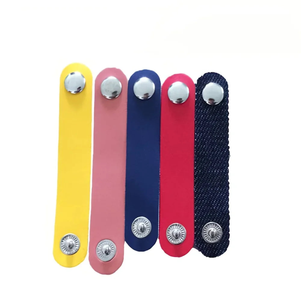 Faux Leather Data Cable Earphone Tie Desktop Storage Organizer Mobile
