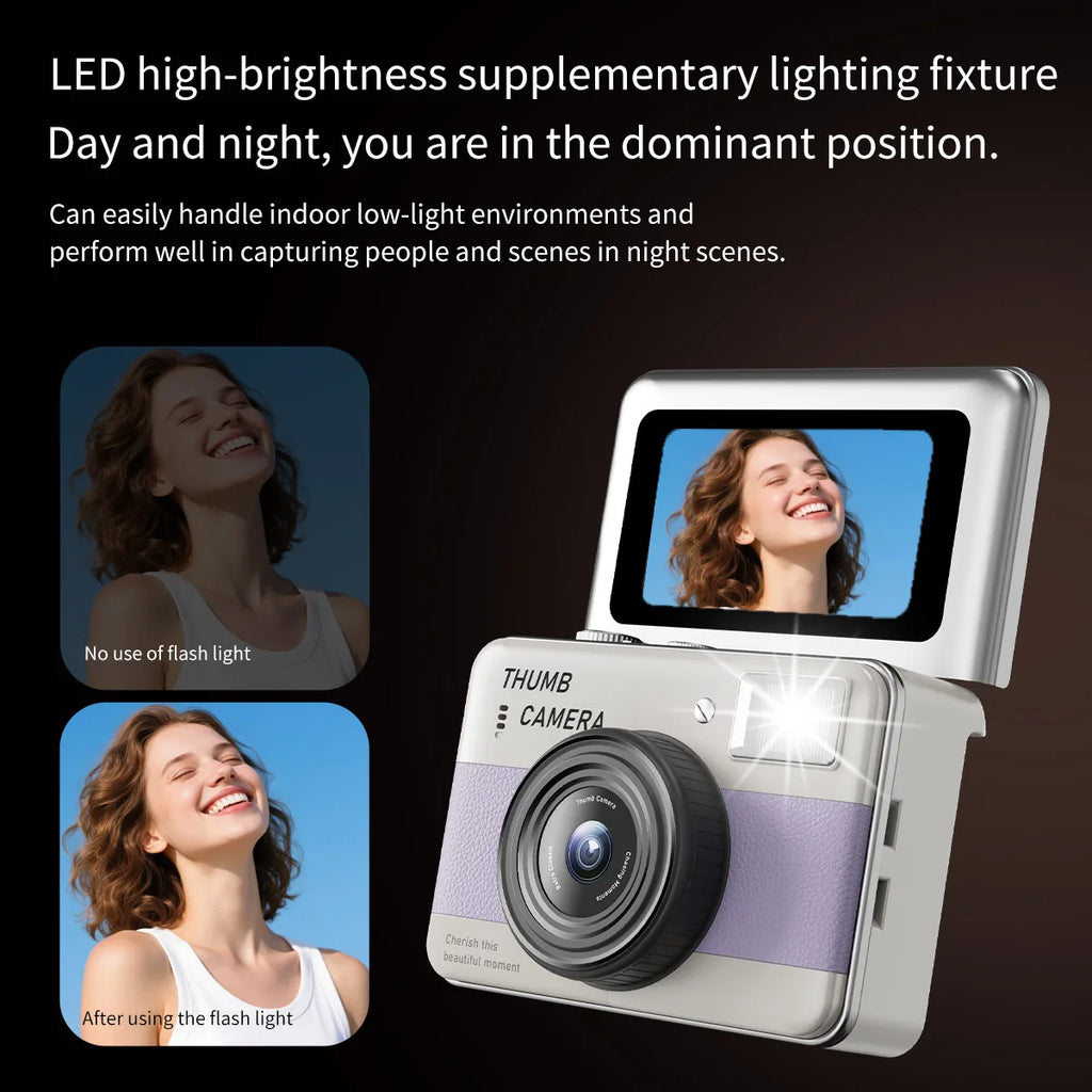 6800W Pixels Mini Digital Camera Portable HD One-Touch Photo Thumb Selfie Camera 1.47inch Flip Screen CCD CameraVideo Recorder Zpaxo