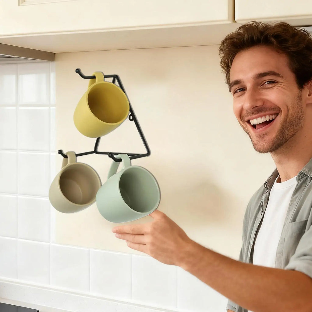 Coffee Mug Wall Rack Matte Metal Triangular Storage Holder Organizer