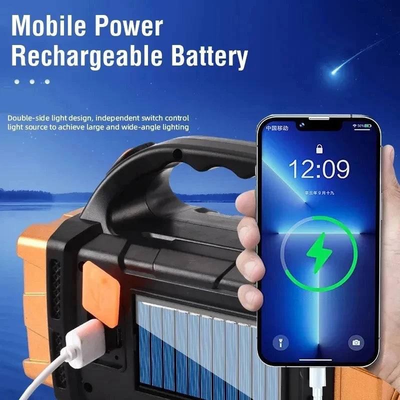 Solar USB Rechargeable LED Flashlight COB Work Light & Power Bank