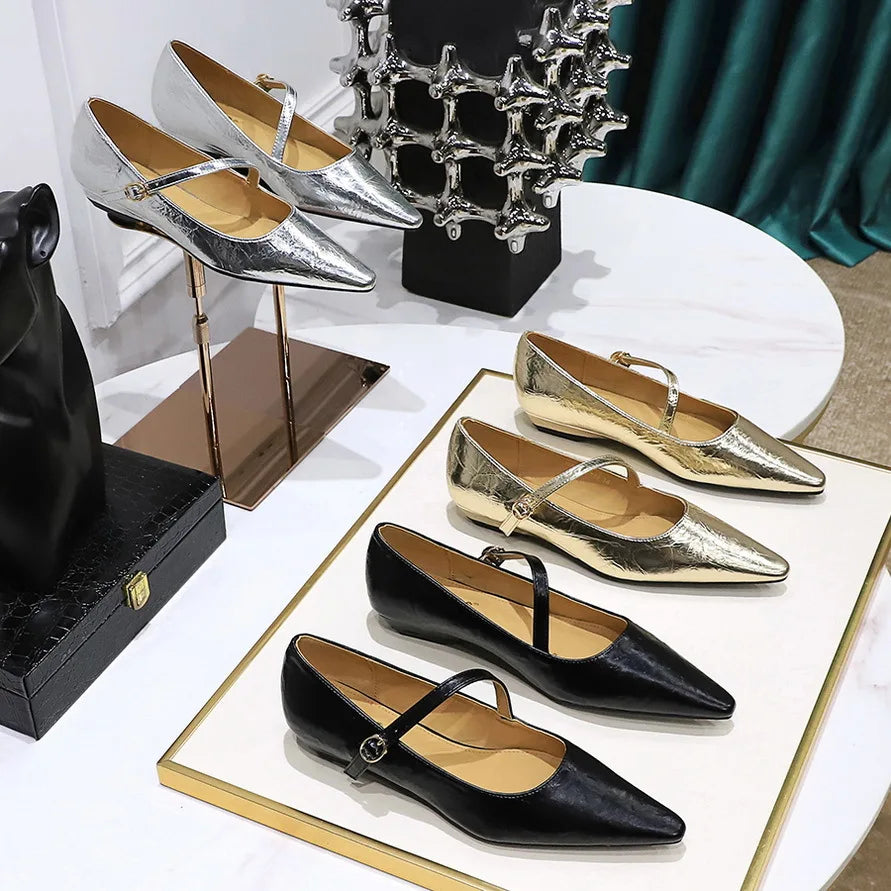 Flat Shoes for Women 2025 Spring and Autumn Retro Slope Heel Shallow Mouth Pointed Toe Increased Height Inside Ladies Shoe Zpaxo