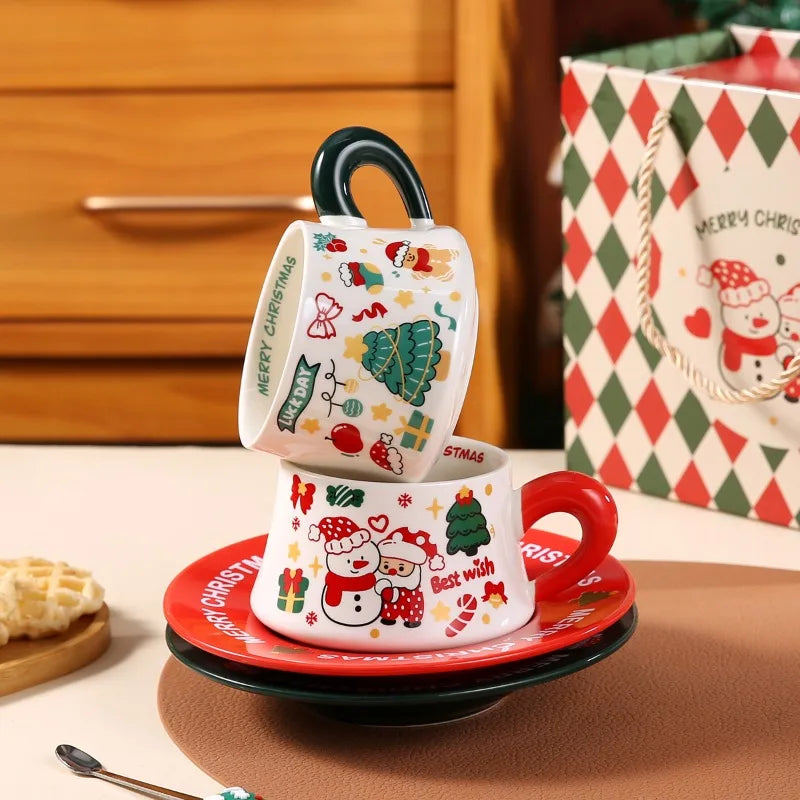 Santa Claus Ceramic Cup & Dish Set – Christmas Gift for Couples Ceramic Cup & Dish Set Zpaxo
