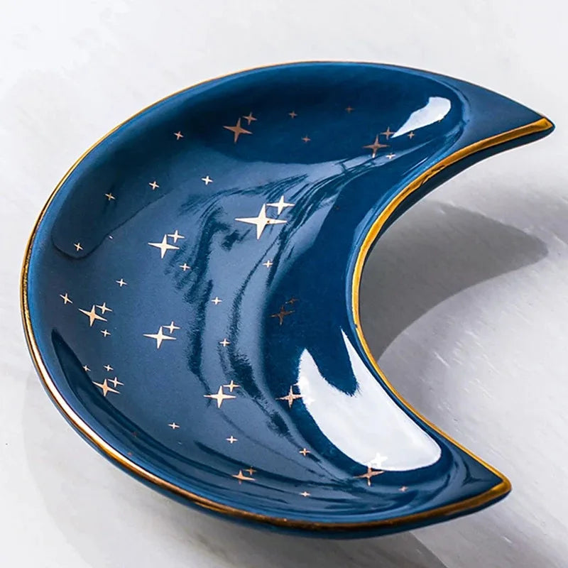 Ceramic Moon-shaped Jewellery Tray Nordic Earrings Necklaces Rings