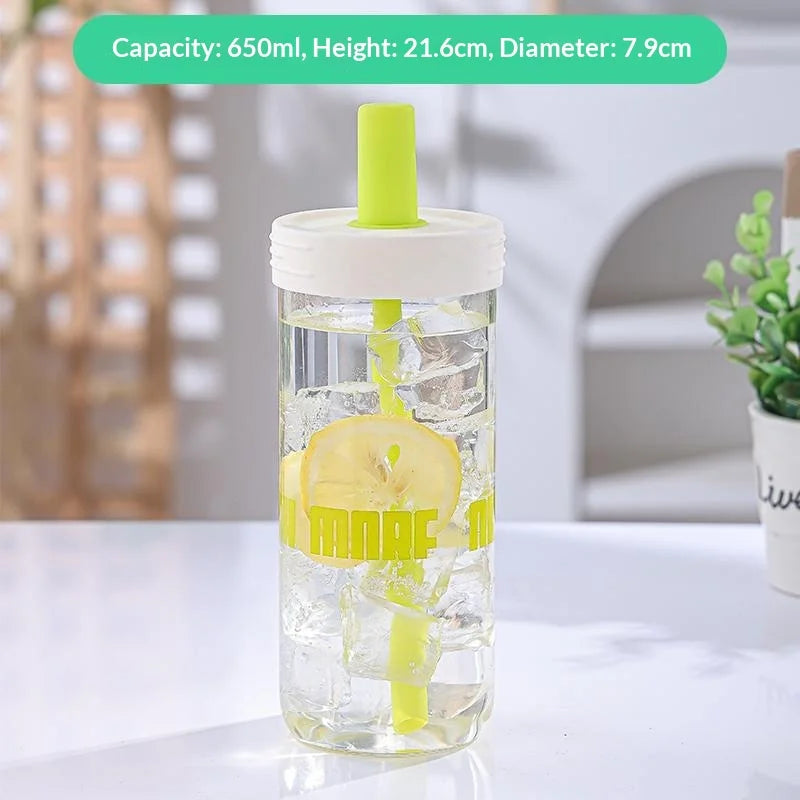 Hot High Appearance Straw Glass Cup, Heat-resistant Beverage Cup, Simple Student Portable Large Capacity Glass Water Cup Zpaxo Yellow letters