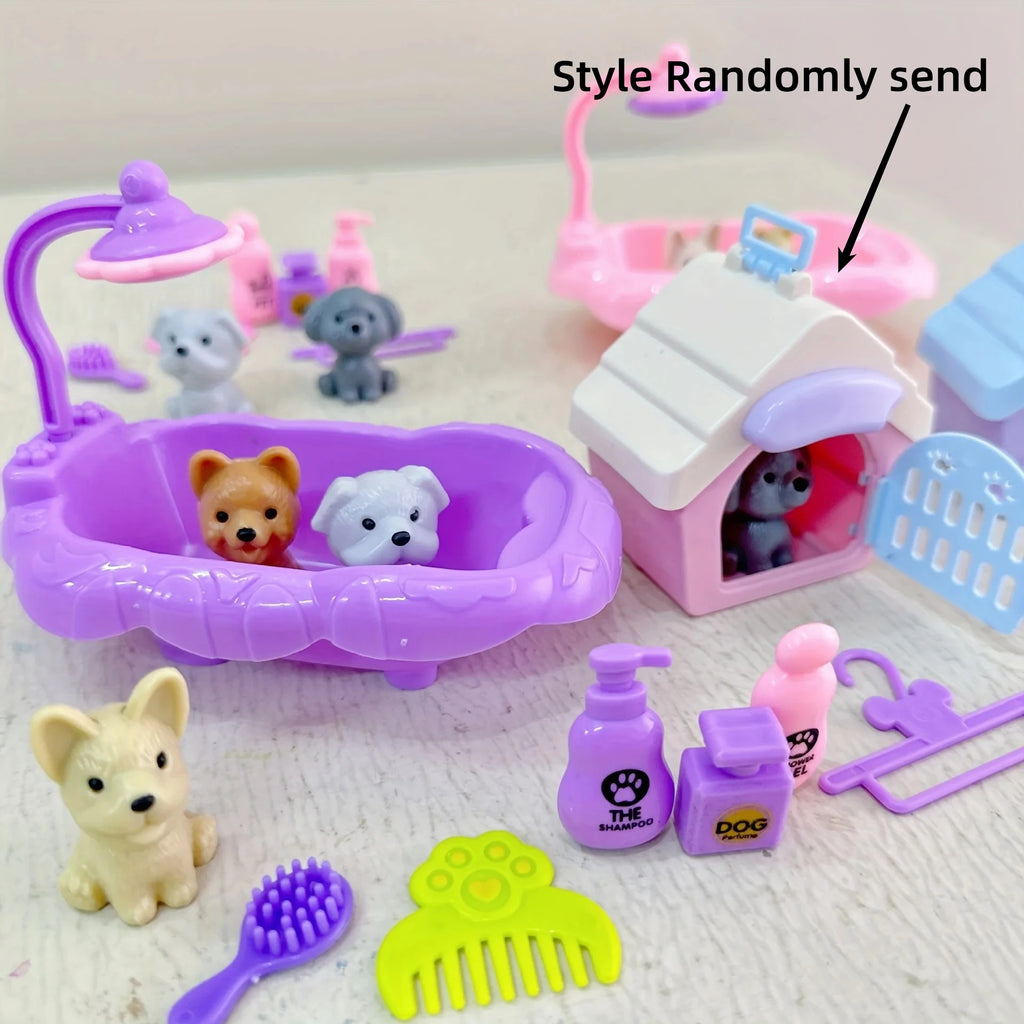 Cute Dog Pet Basket Family Toys Doll Cage Scene Playing Christmas