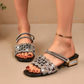 Elegant Gold Rhinestore Square Toe Low Heel Sandals Women Summer 2026