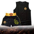 Summer Short Sleeved Fighting Sanda Suit Shorts Boxing Muay Thai Adult and Children's Martial Arts Performance Training Clothes Zpaxo black 2pcs 110cm
