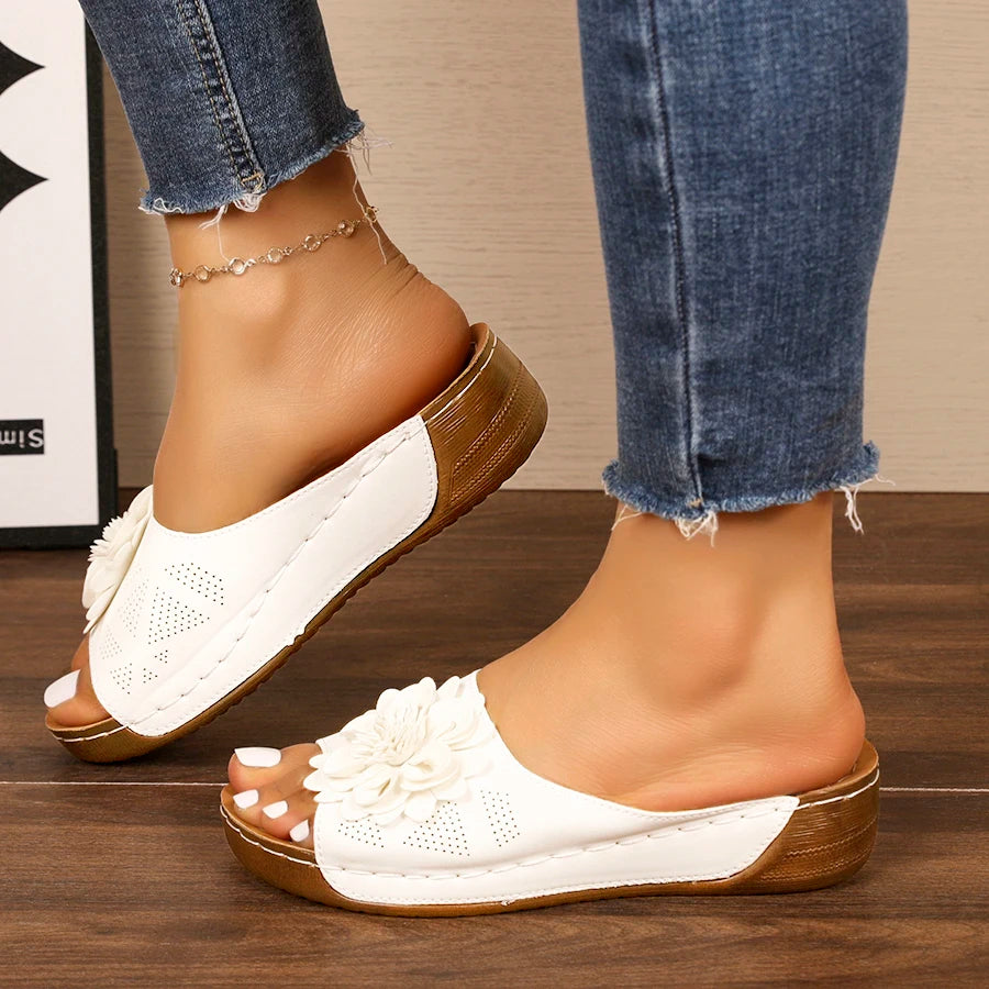 Women Sandals Summer Round Toe Thick Sole Slippers Comfortable Open-toe Shoes Women Fashionable Large-size Wedge Slides Women Zpaxo WHITE 36