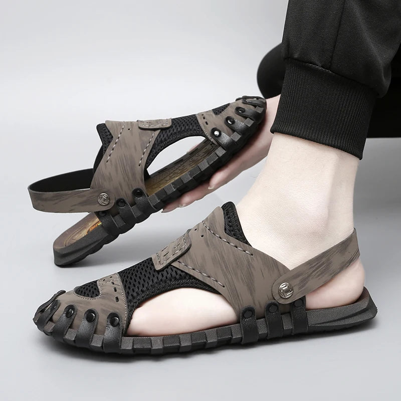 Summer Men Sandals Leather Mens Casual Shoes Outdoor Beach Roman Zpaxo