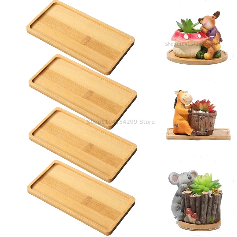 Flower Pot Tray Multi Bamboo Tray Wood Cup Pad Plant Pot Tray for Kitchen Decorative Plate Creative Coaster Coffee Cup Mat Zpaxo Rectangle-4pcs