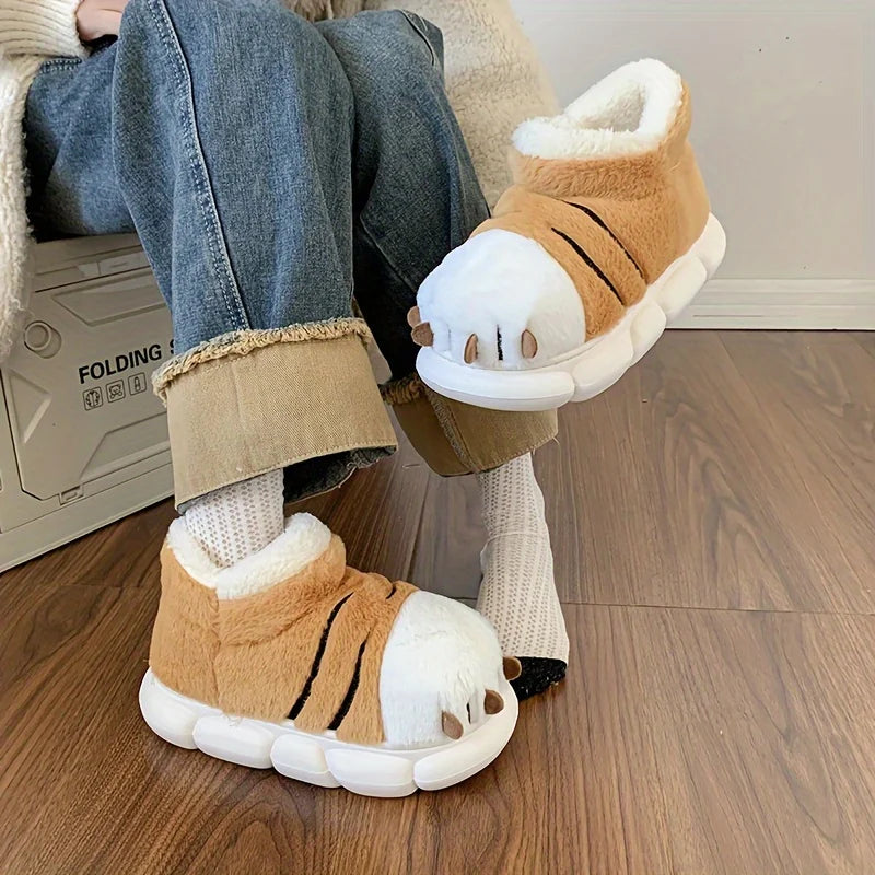 SHAJI Winter Warm Waterproof Slippers Unisex Tiger Paw Non Slip Wear