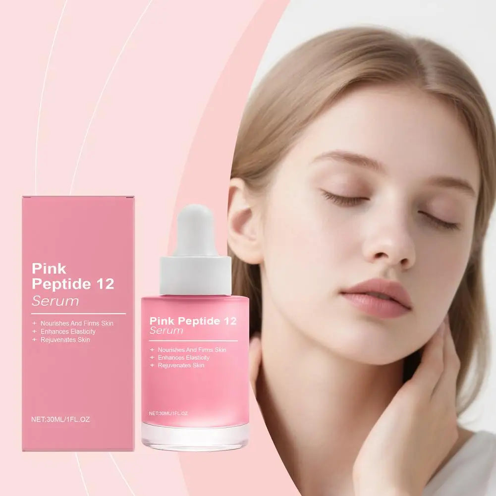 Pink Peptide 12 Glow Facial Serum Firming Brightening Hydrating Enhance Elasticity Rejuvenating Soothing Tightening Facial Serum Zpaxo