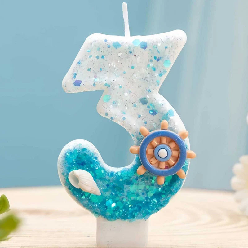Ocean-themed Ship's Wheel Sequined Digital Birthday Candles