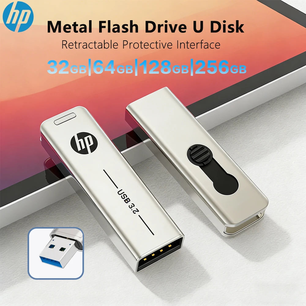 HP 256GB USB 3.2 Metal Flash Drive High-Speed Retractable Pendrive for PC Car Stereo 128GB 64GB 32GB Zpaxo