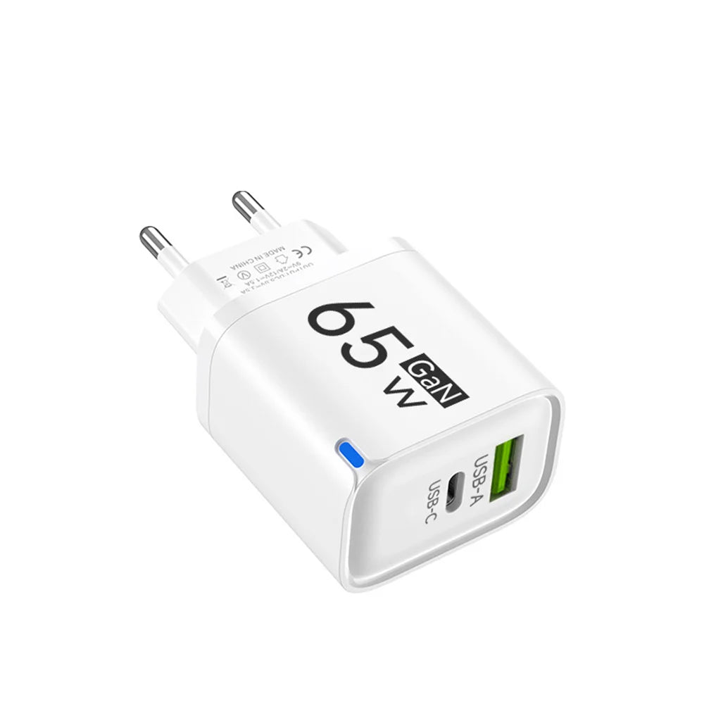 65W GaN USB-C Fast Charger – US/EU/UK Plug | PD Quick Charge USB-C Wall Charger Zpaxo EU White