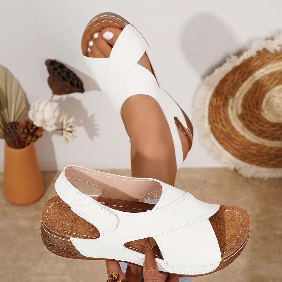 Trend Women Sandals Casual Summer Lightweight Shoes Woman Summer Low Heels Comfortable Wedges Sandals Women Sandalias De Mujer Zpaxo WHITE 43