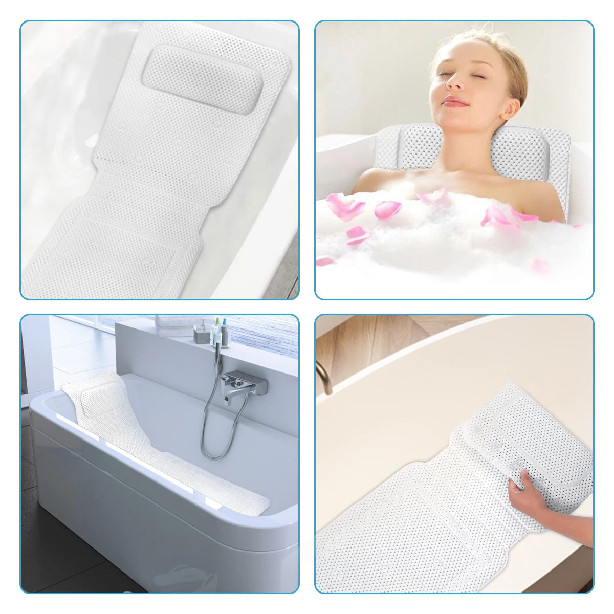 Non-slip Bathtub Cushion Mat with Suction Cup Full Body Rest Bath Pillow SPA Neck Cushion Hangable Bathroom Safety Accessories Zpaxo