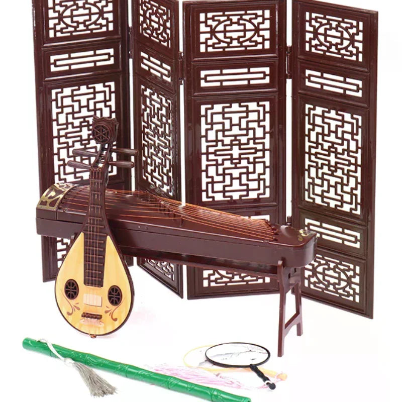 Dollhouse Miniature Folding Screen Flute Lute Guzheng Fan Life Scene Zpaxo