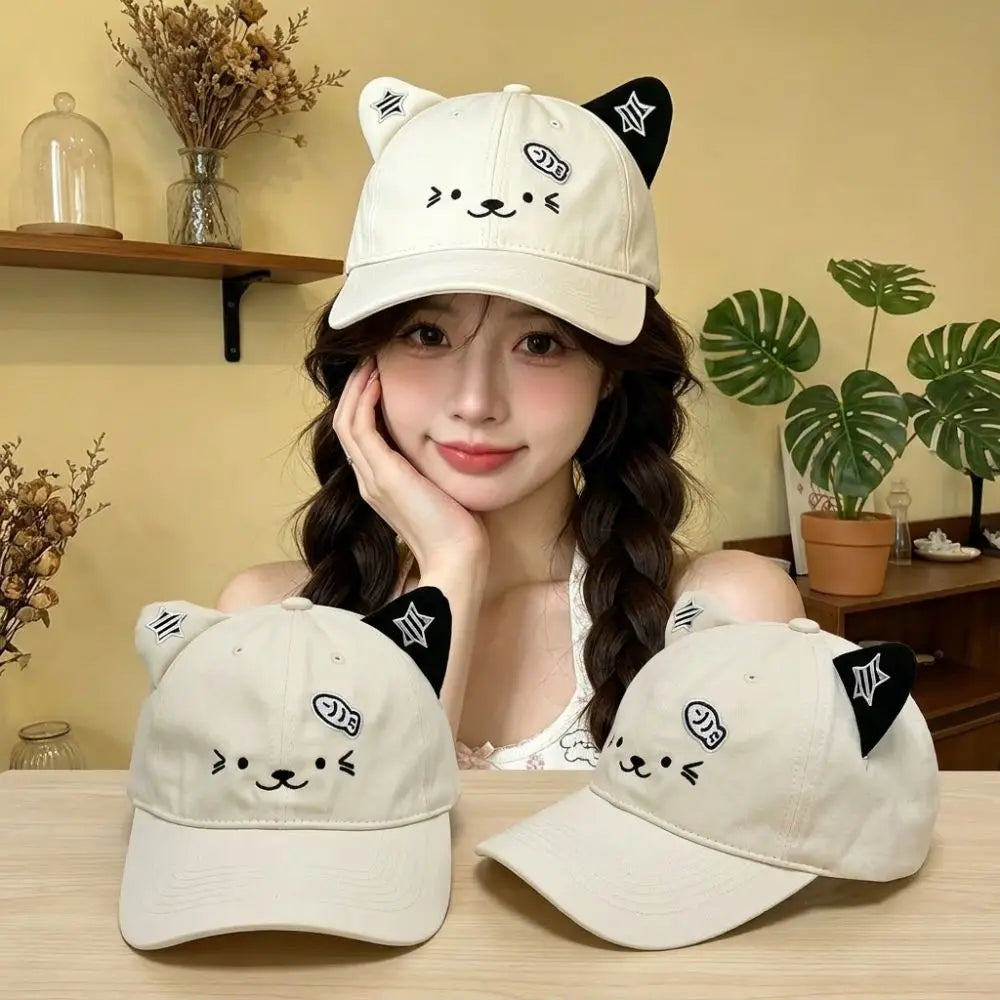 Cute Cat Ears Baseball Cap UV Protection Thin Sun Hat Breathable Adjustable Duckbill Cap Women Spring Summer Zpaxo