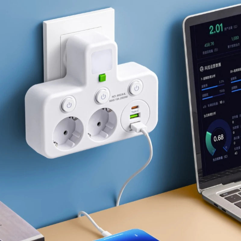 EU Power Sockets Usb Wall Socket Multiple European Plug Wall Mounted European Standard Socket USB-C Charging Power Sockets Zpaxo