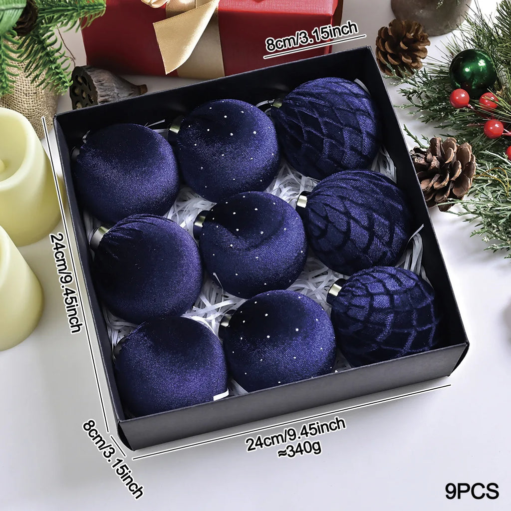 Velvet Rhinestone Christmas Ornaments Set of 9 – Shatterproof