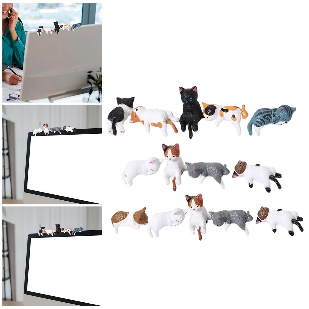 Miniature Cat Figurines – Resin Desk, Monitor & Shelf Decor Cat Figurine Set Zpaxo