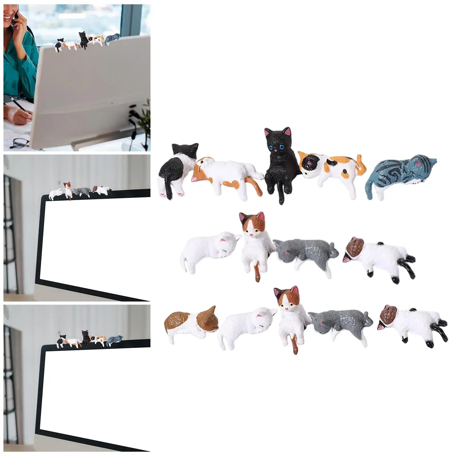 Miniature Cat Figurines – Resin Desk, Monitor & Shelf Decor Cat Figurine Set Zpaxo