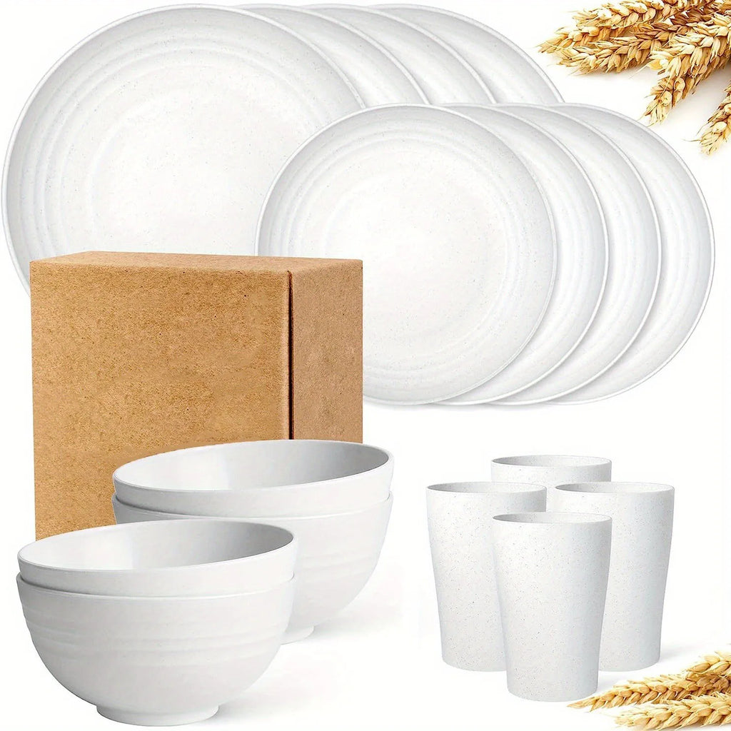 New 16 Pieces/set of Non Fragile Meal Plates, Wheat Straw Dishes, Tableware Set, Microwave Dishwasher, Safe, Reusable Tableware Zpaxo WHITE