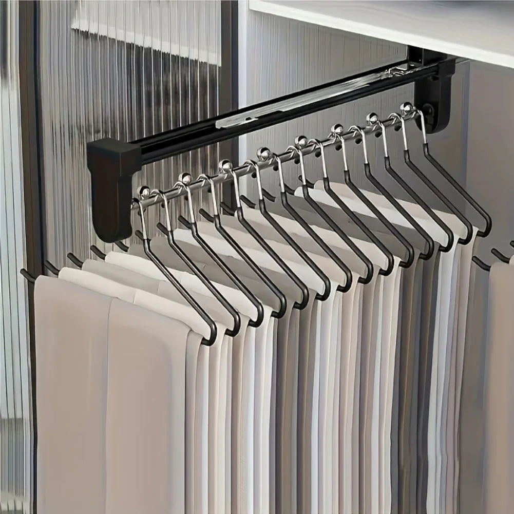 1pc Pull-Out Clothes Storage Rod Adjustable Foldable Metal Hanging Rail for Wardrobes Space-Saving Organizer Drying Racks Zpaxo