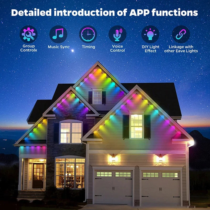 300CM RGB 72 LED Outdoor String Lights with Remote And Tuya APP Control Waterproof Permanent Eaves Holiday Decor Lamp Zpaxo