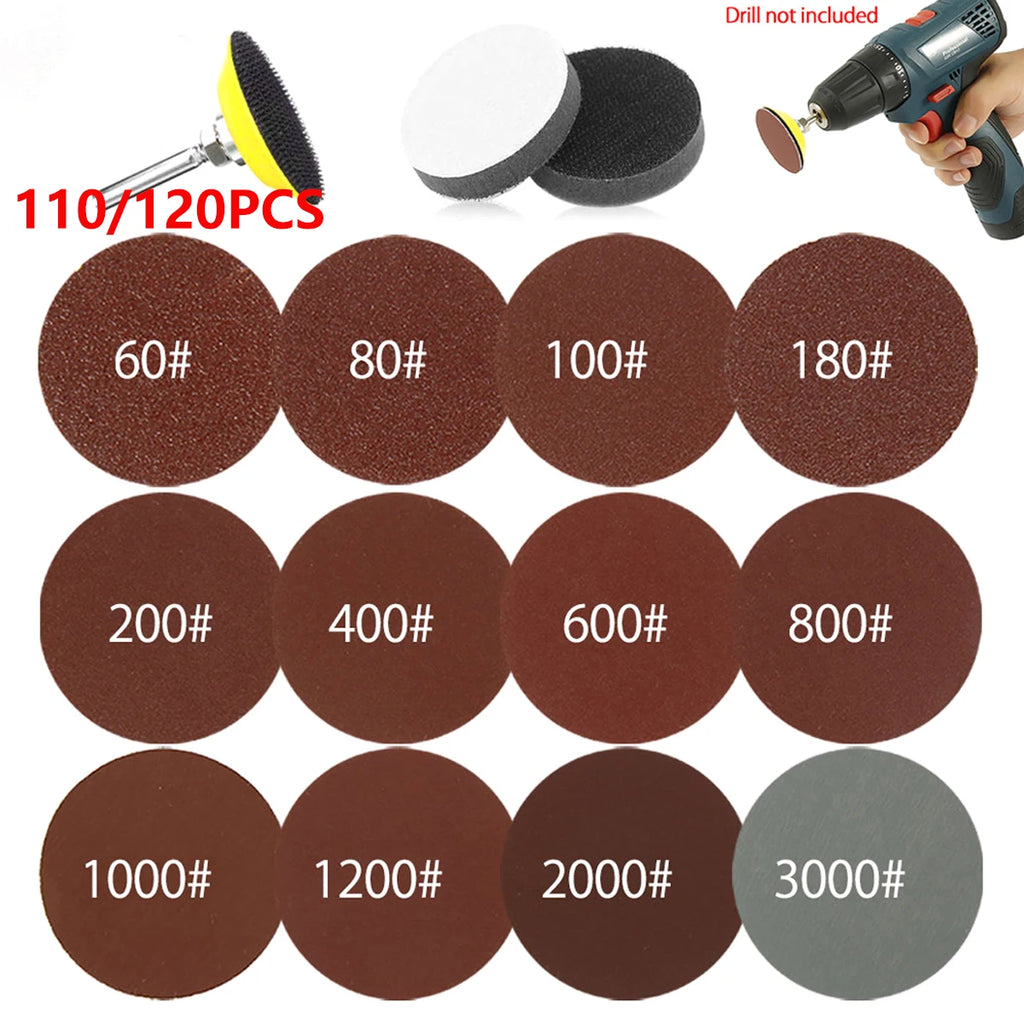 110/120Pcs Sanding Disc 2 Inch Round Sanding Sheet Sanding Pads Paper Drill Grinder Rotary Tools 60-3000 Grit for Metal WoodWork Zpaxo