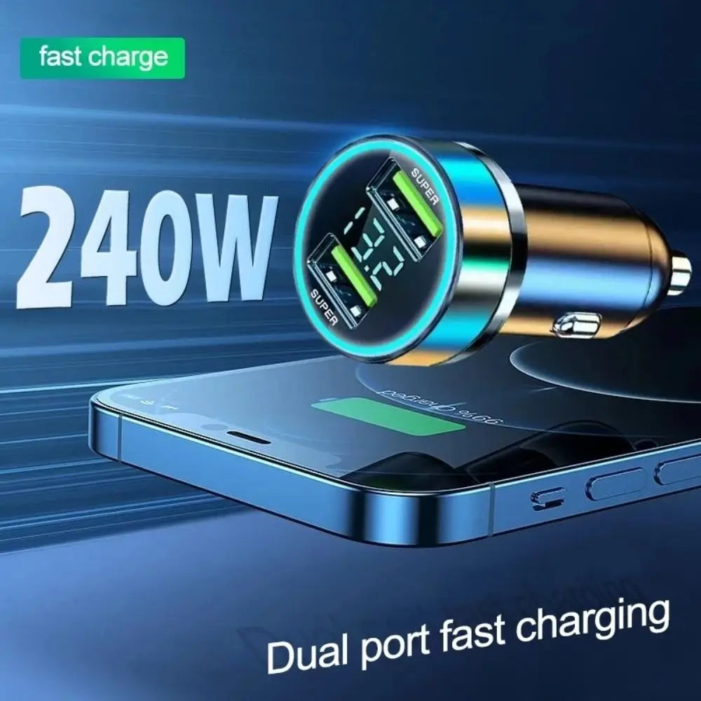 Dual USB Ports Car Phone Charger 240W 12-24v C Adapter Fast Charging Zpaxo