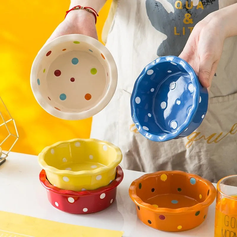 Pet Bowl Cute Ins Storm Dot Ceramic Bowl Dessert Breakfast Bowl Home Cat Dog Bowl Feeding Basin Cat Caramics Supplies Zpaxo