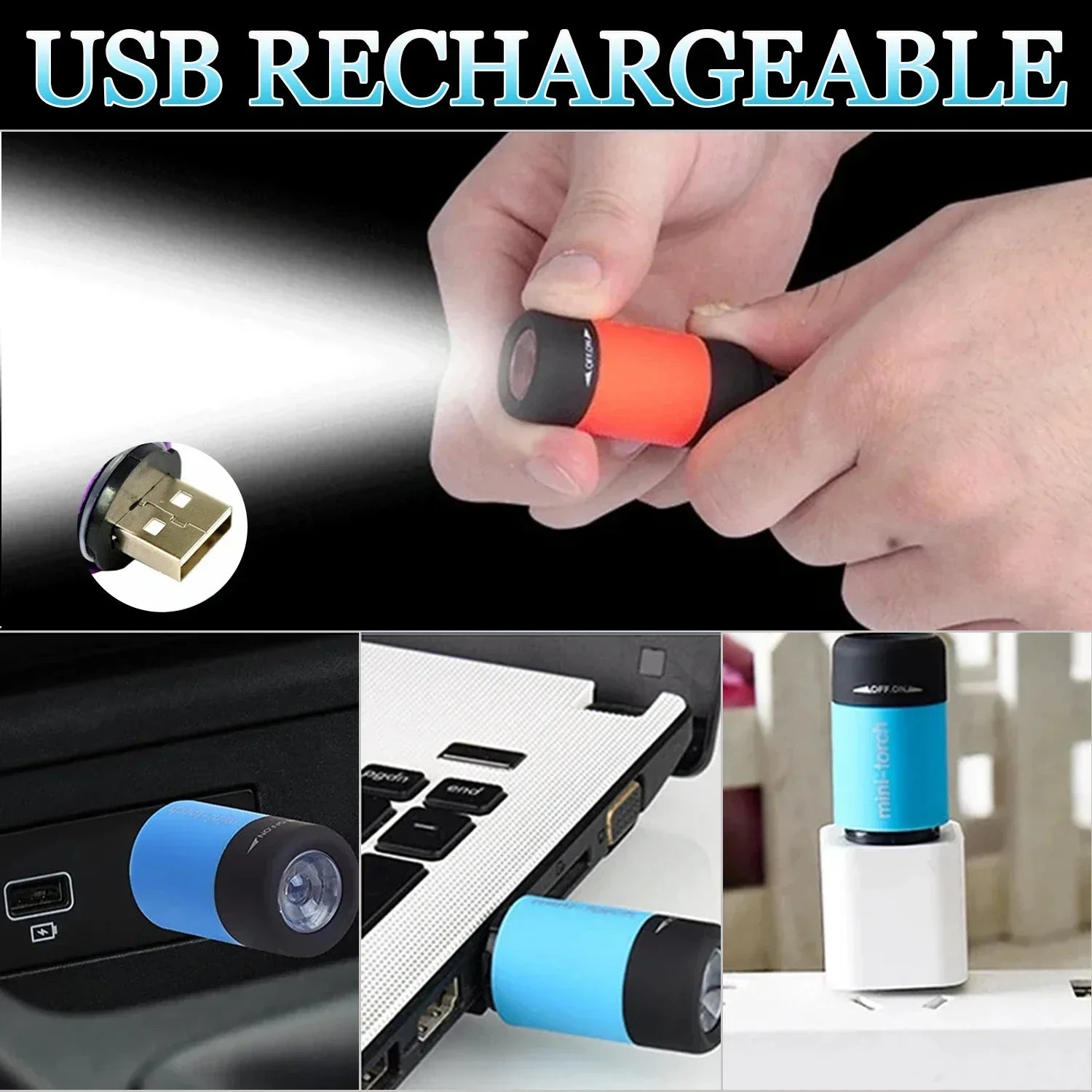 POCKETMAN Mini LED Keychain Flashlight – USB Rechargeable
