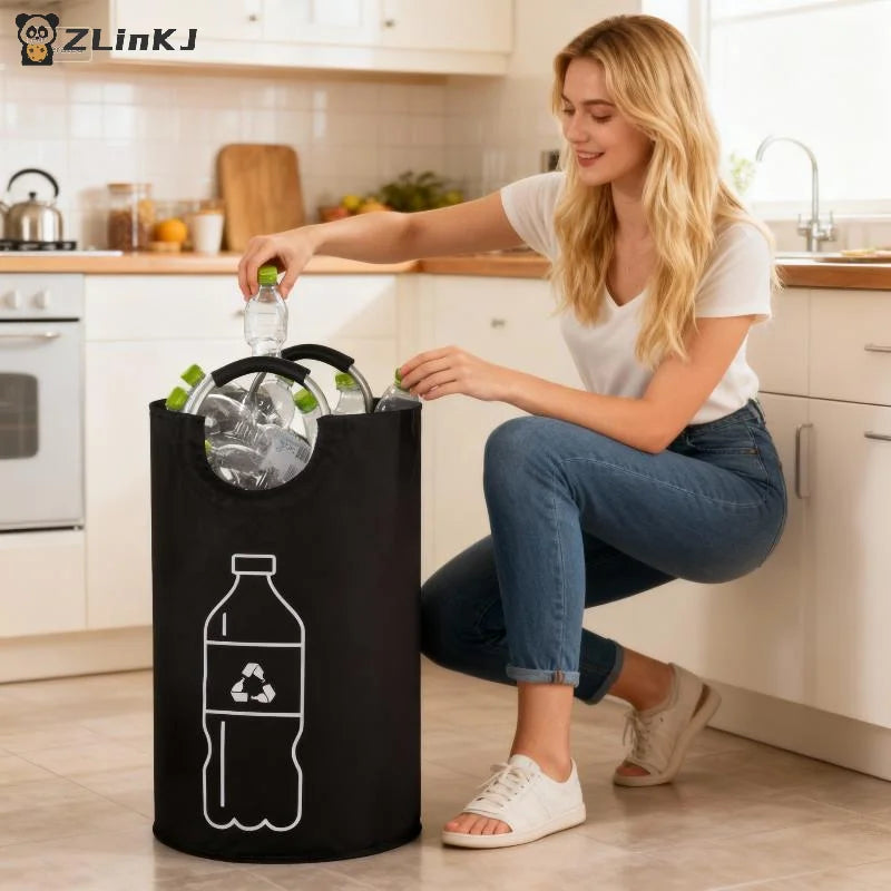 ▶1PCS 82L Large Capacity Empty Bottle Storage Basket Folding Kitchen Wastewater Bottle Collector Bag With Aluminum Handle Zpaxo