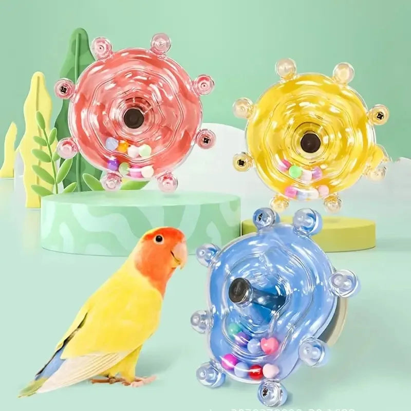 Interactive Parrot Foraging Toy Rotating Supports Dispenser Bird Cage