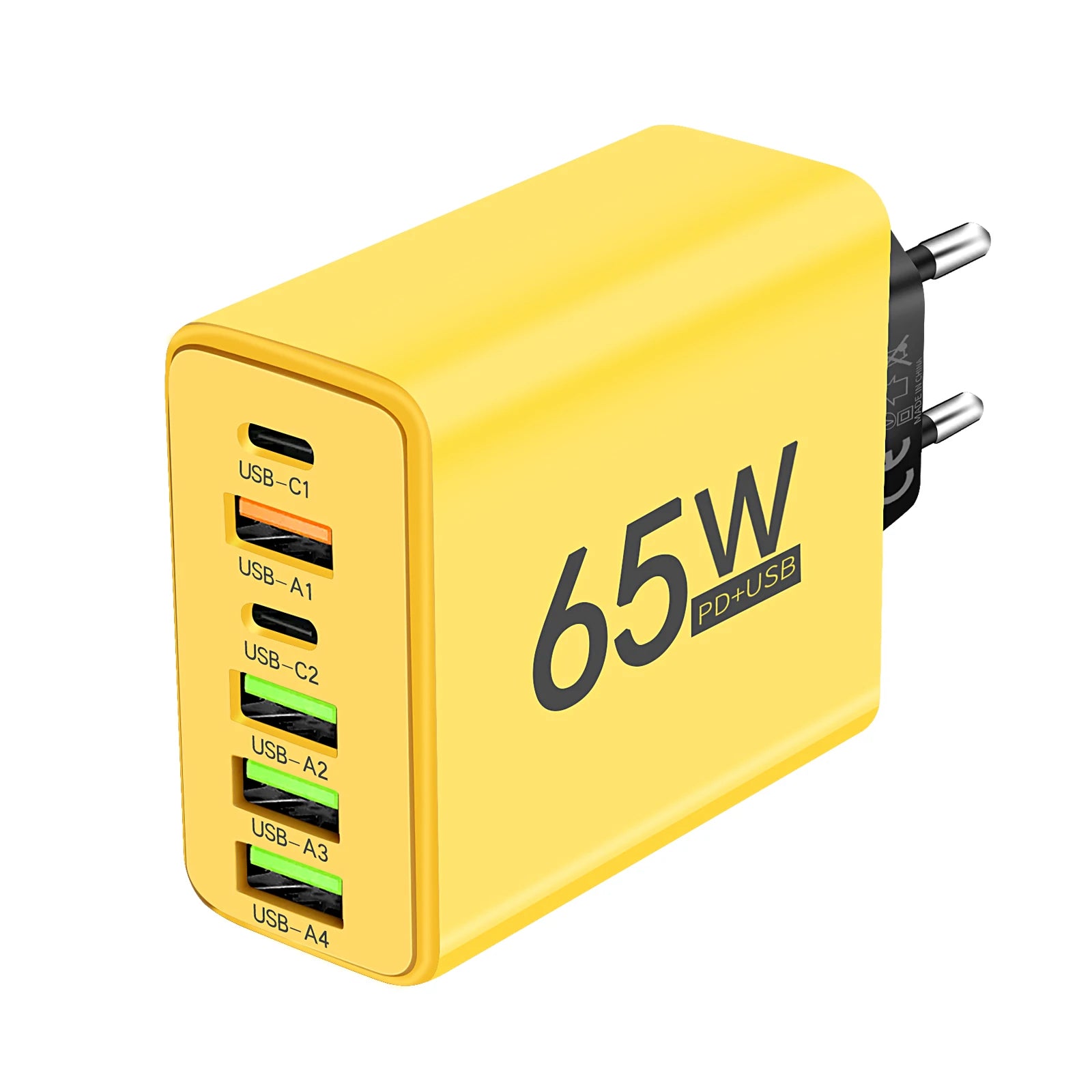65W 6-Port USB-C PD Fast Wall Charger – iPhone & Android USB Wall Charger Zpaxo EU Yellow