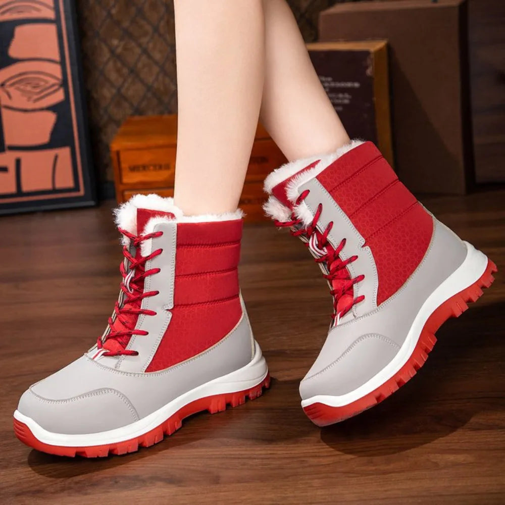 Snow Boots Woman Flat Shoes Lace Up Women Solid Ankle Warm