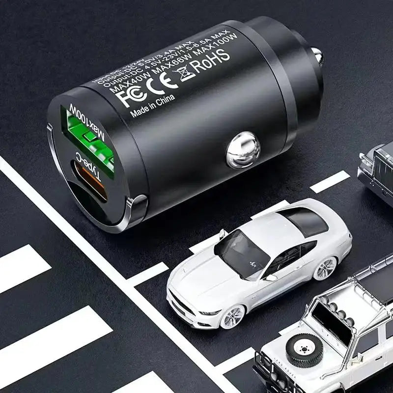 100W Car Charger Type USB C Dual Port Fast Charging For iPhone Samsung Huawei Xiaomi Pull Ring Socket Cigarette Lighter Charger Zpaxo