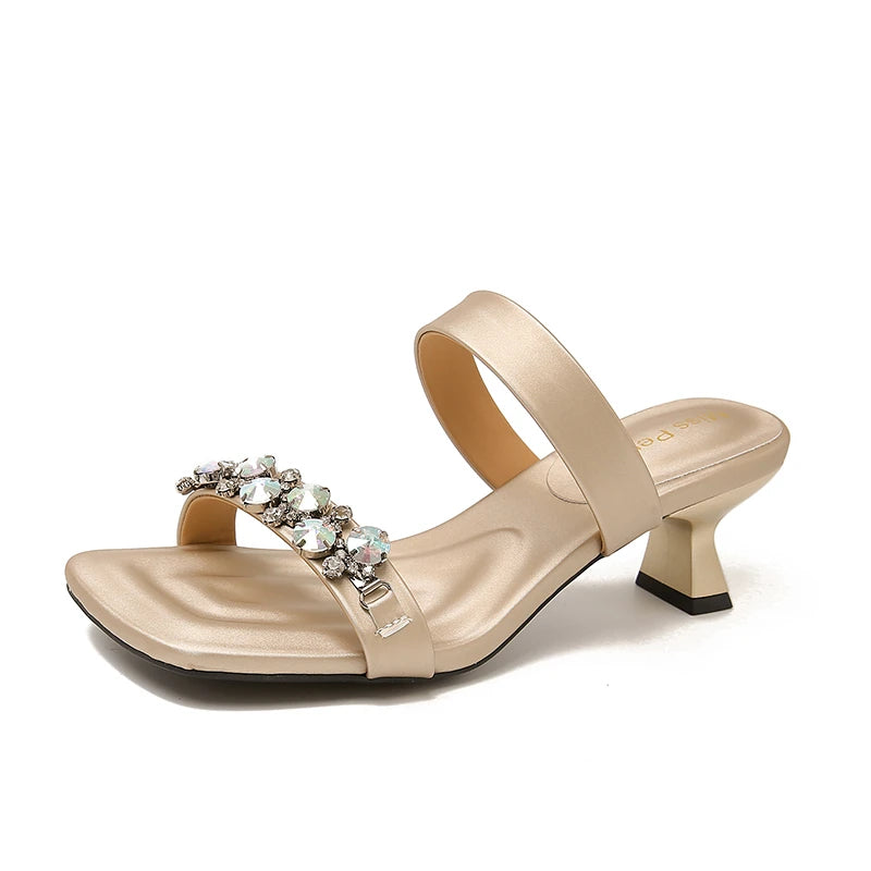 Square Toe High Heels Slippers Women Luxury Crystal Shoes Sexy Heeled Sandals 2025 Trend New Summer Party Woman Pumps Sandalias Zpaxo