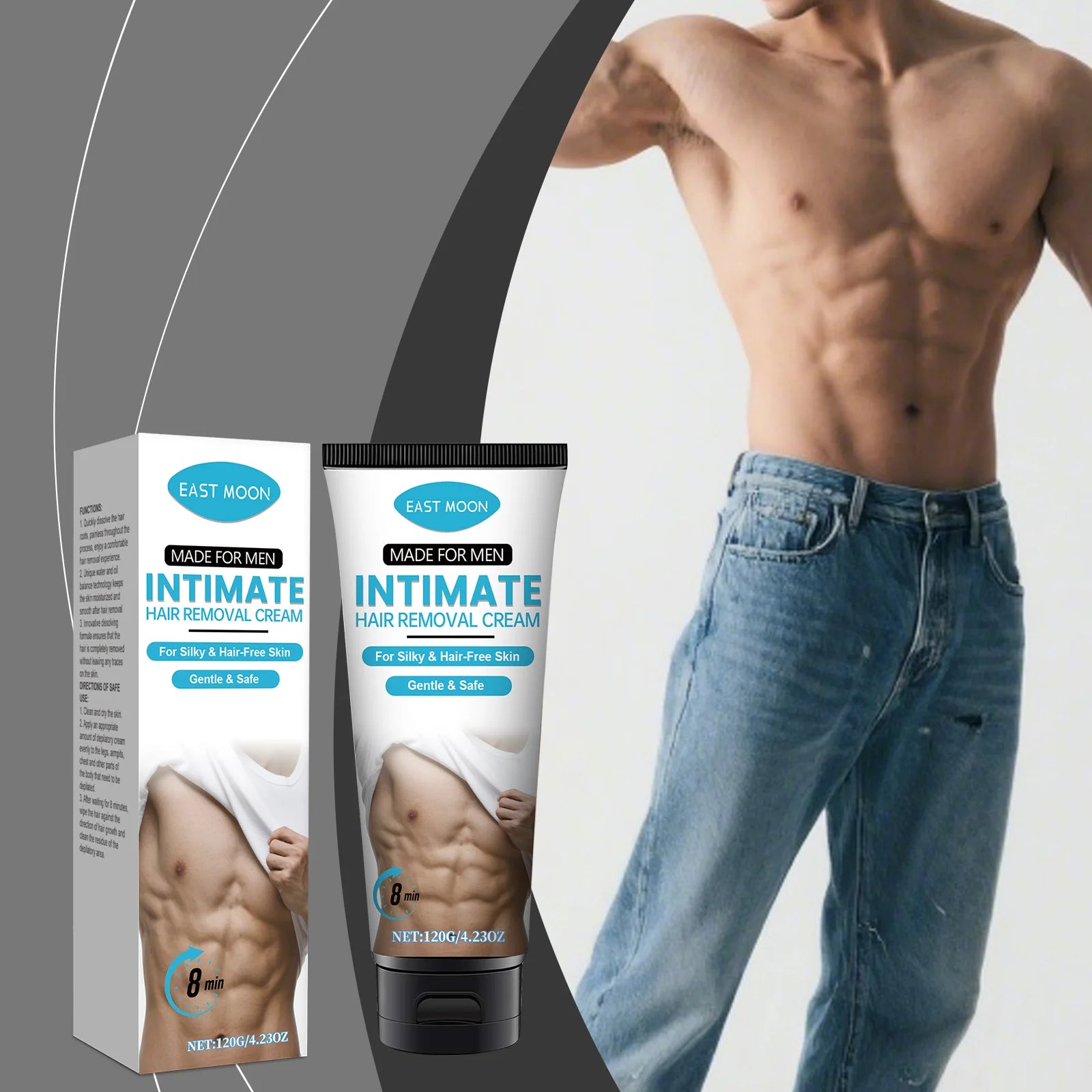 East Moon Men's Hair Removal Cream – Gentle & Non-Irritating, No Redness, No Dark Spots Left, Slows Hair Growth, Easy to Use Zpaxo