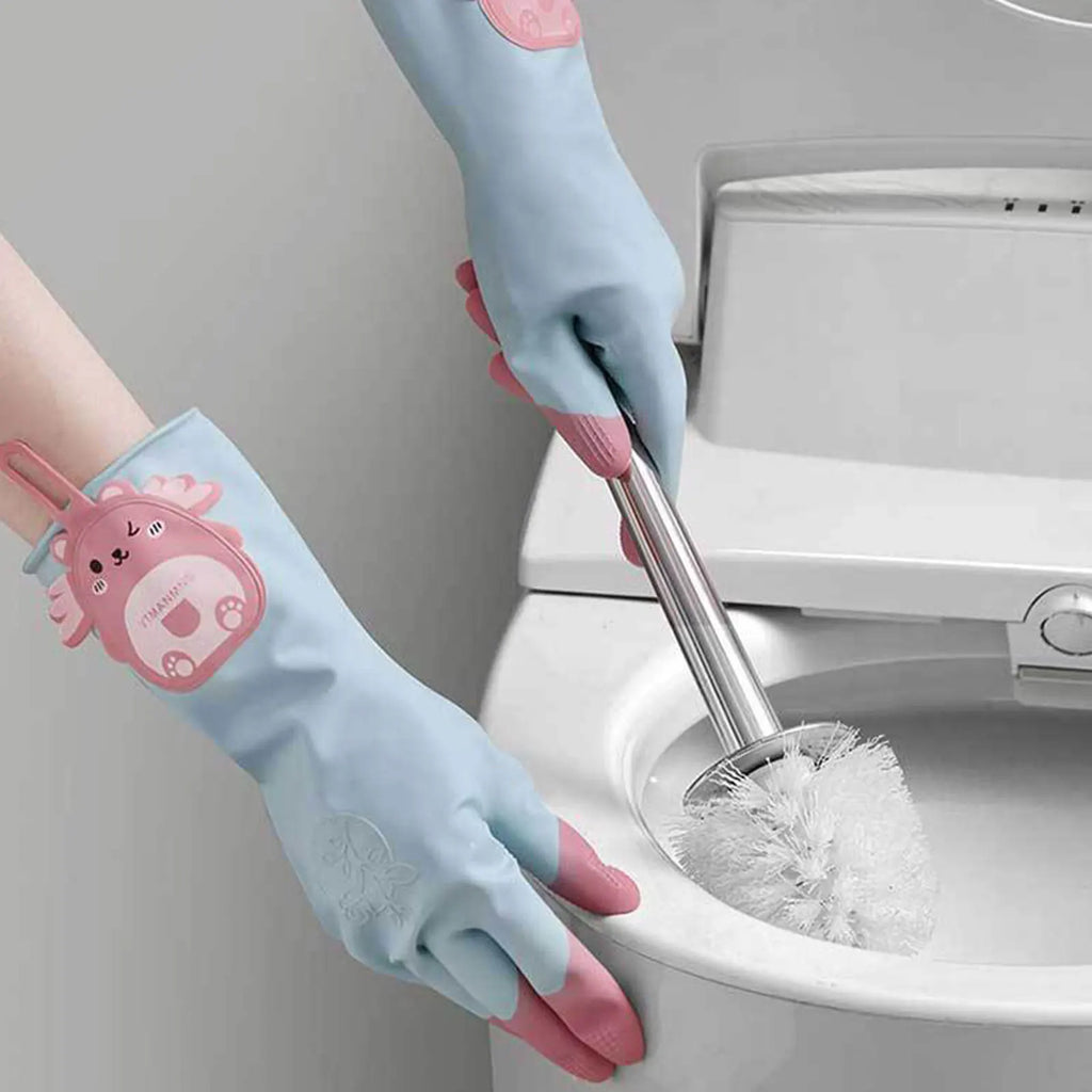 Reusable Latex Dishwashing Gloves, 3 Pairs Color-Block Cartoon Kitchen Gloves for Washing Dishes, 11in Long Cuff, Non-Slip Zpaxo
