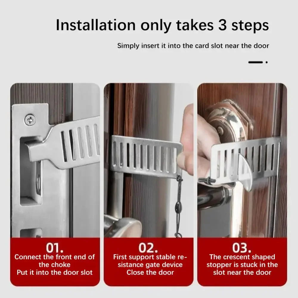 Portable Door Lock Punch-free Security Locker Safety Latches Metal