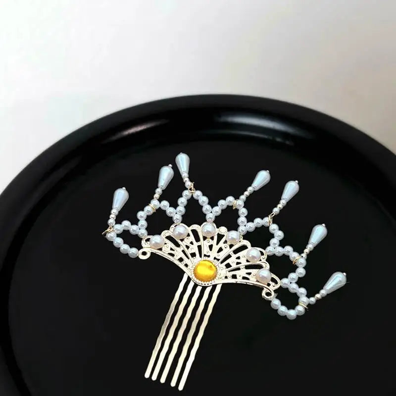 Pearl Hair Comb Women Hanfu Cheongsam Side Hairpin Ancient Tasseled Zpaxo A1