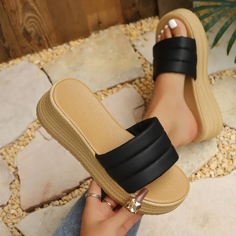 Women's Summer Fish Mouth Open Toe Vintage Wedge Heel Slippers Women Zpaxo black 42