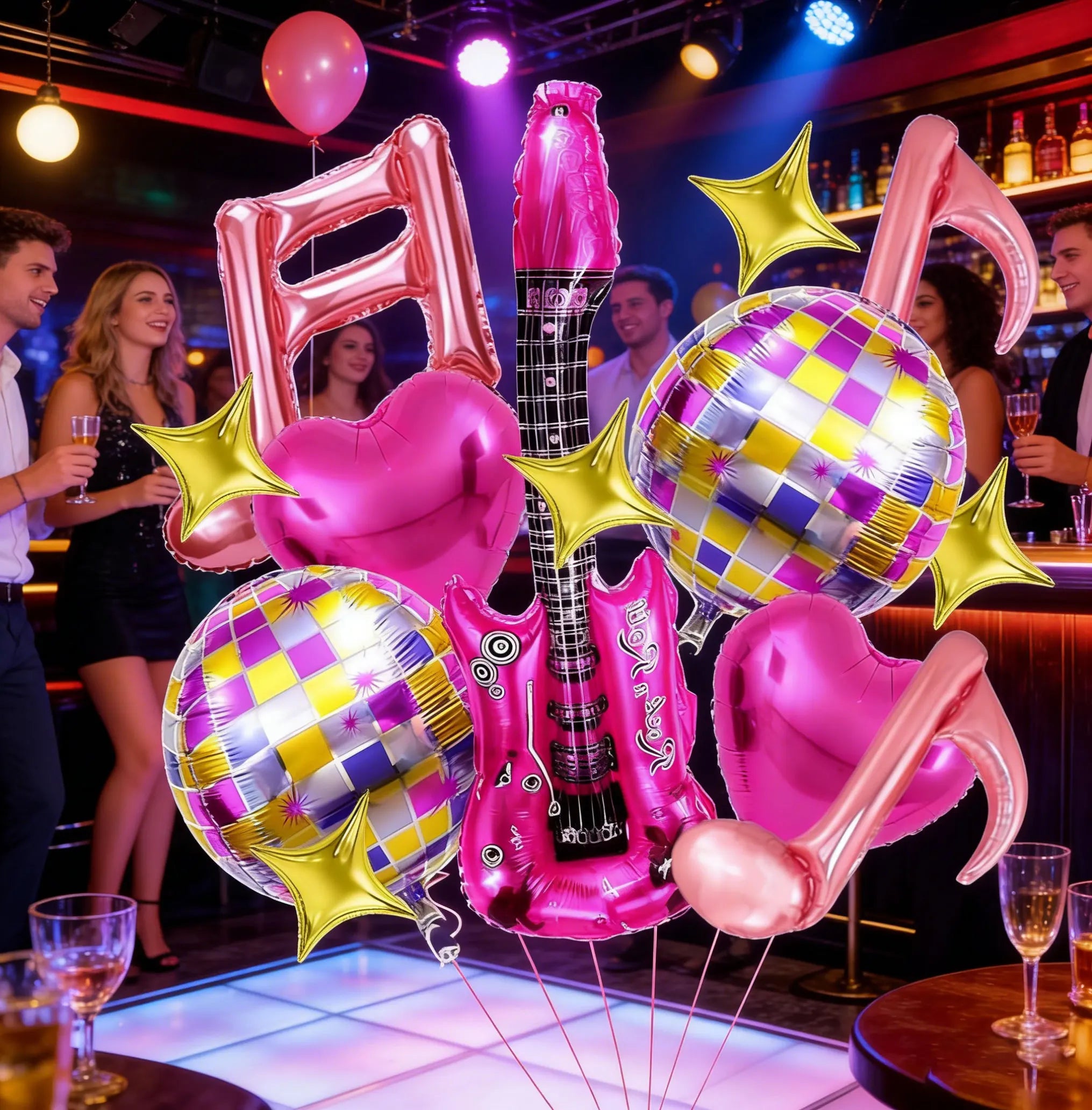Singer Balloons Music Note Guitar Disco Foil Dancing Queen Rock