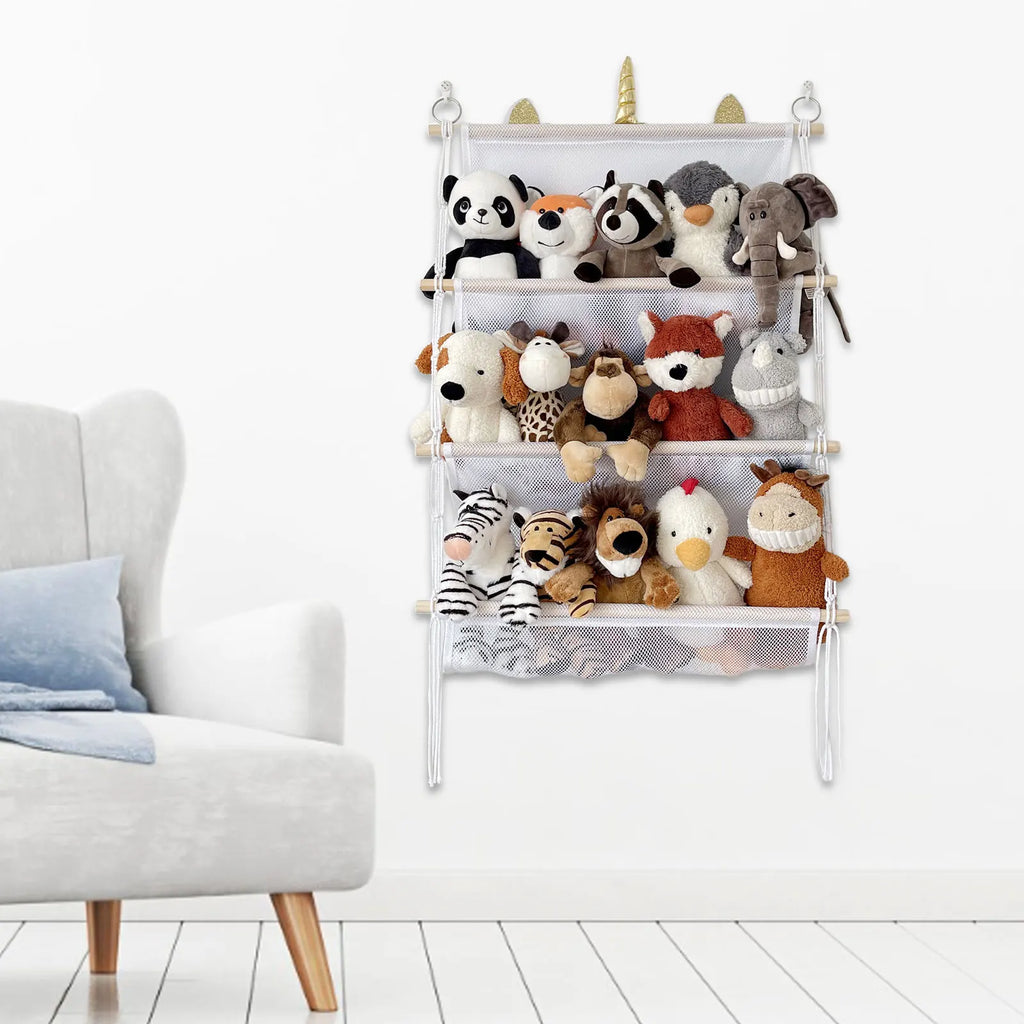 Wall Hanging Toy Organizer Home Decor Easy Hang Book Doll Storage Zpaxo white
