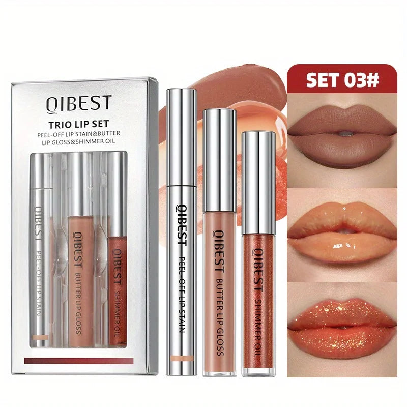 3-Pack non-stick cup matte pattern embroidery peel-off tear-off lip gloss lip line easy-to-color mirror pearlescent lip oil set Zpaxo 03