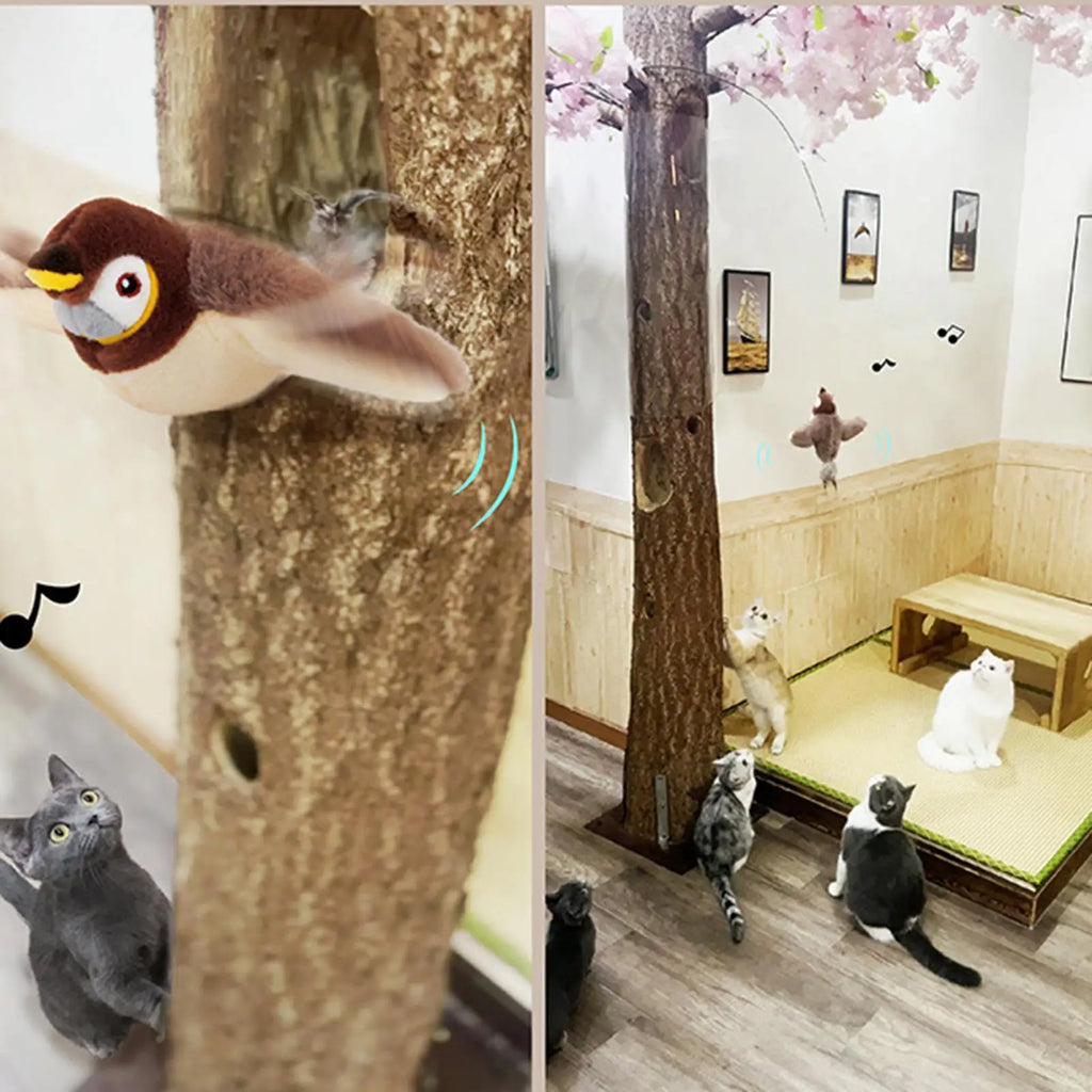 Bird Cat Toys for Indoor Cats Sparrow Plush Toys Touch Activated Flapping Wings Kitten Toys Vivid Chirping Rechargeable Zpaxo