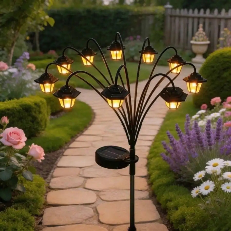 Ten-head Solar-powered Floor Lamp Retro-style Lantern